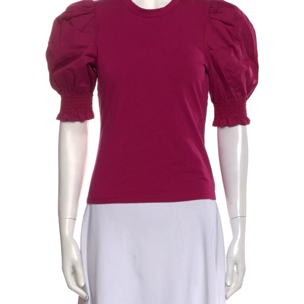 Puff Sleeve Crewneck Top in Raspberry Pink